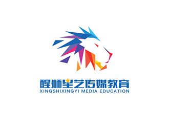 醒獅星藝傳媒教育 動物頭像logologo設計